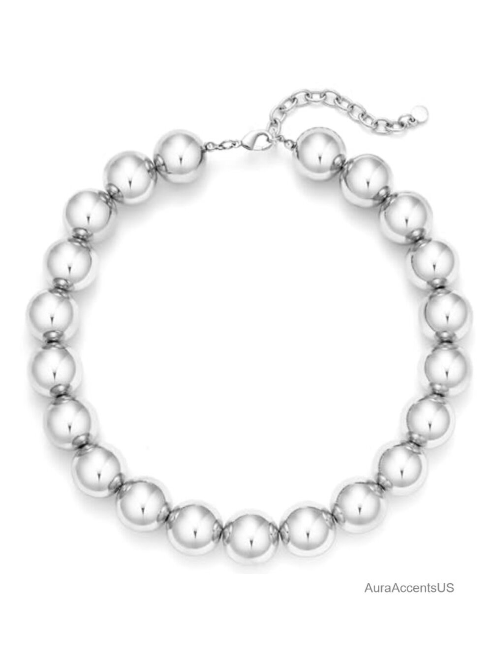 Chunky Silver Necklace 20mm Round Beads Lobster Clasp